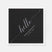 Silver Black Elegant Script Letters Hello Party Serviette (Vorderseite)