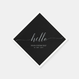 Silver Black Elegant Script Letters Hello Party Serviette