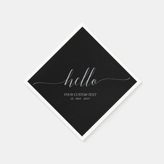 Silver Black Elegant Script Letters Hello Party Serviette (Ecke)