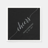 Silver & Black Elegant Stilvolle Letters Cheers Serviette (Vorderseite)