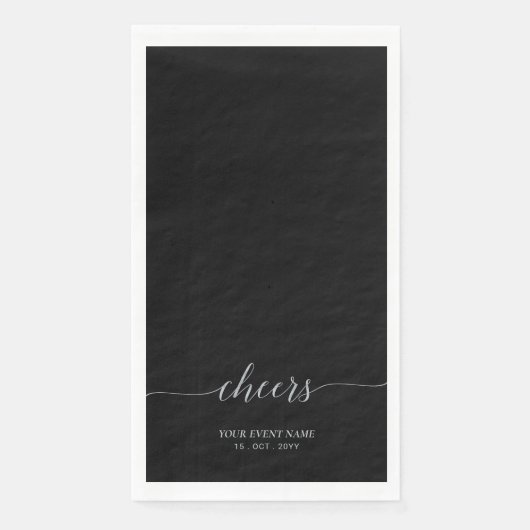Silver & Black Elegante Script Cheers Event Party Serviette (Vorderseite)