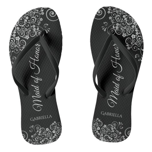 Silver & Black Elegante Trauzeugin Hochzeit Badesandalen (Fußbett)