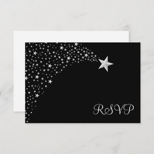 Silver Black Fallstars Bat Mitzvah UAWG RSVP Karte (Vorne/Hinten)