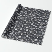 Silver Black Floral 25. Hochzeitstag Geschenkpapier (Ungerollt)