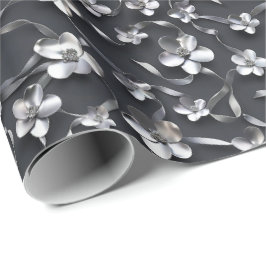 Silver Black Floral 25. Hochzeitstag Geschenkpapier