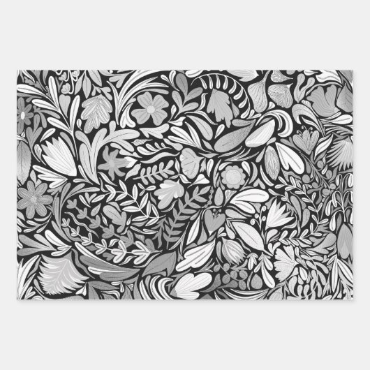 Silver Black Floral Blätter Illustration Muster (Vorderseite 3)