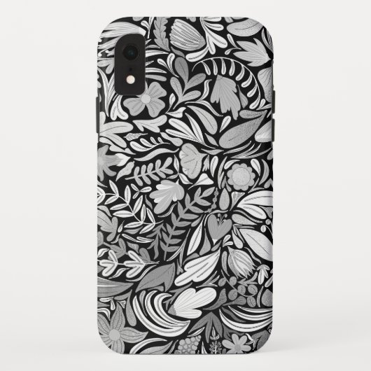 Silver Black Floral Blätter Illustration Muster Case-Mate iPhone Hülle (Rückseite)
