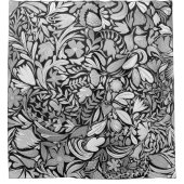 Silver Black Floral Blätter Illustration Muster Duschvorhang (Vorderseite)