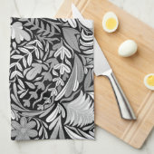 Silver Black Floral Blätter Illustration Muster Geschirrtuch (Viertel Falte)