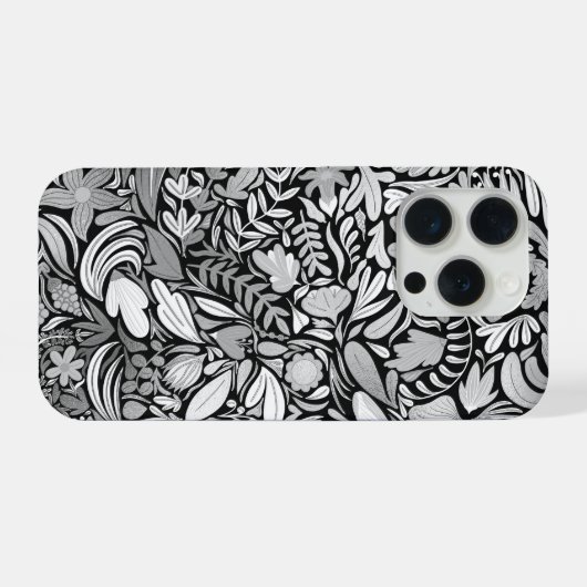 Silver Black Floral Blätter Illustration Muster iPhone Hülle (Rückseite (Horizontal))
