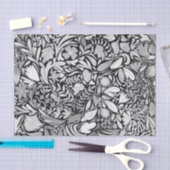 Silver Black Floral Blätter Illustration Muster Seidenpapier (Handwerk)