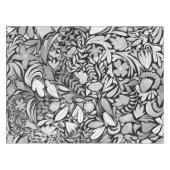 Silver Black Floral Blätter Illustration Muster Tischdecke (Vorderseite (Horizontal))