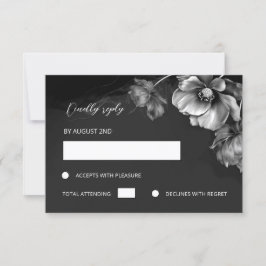 Silver Black Floral RSVP Karte