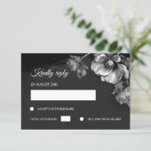 Silver Black Floral RSVP Karte (Stehend Vorderseite)