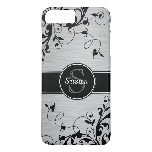 Silver Black Floral Wirbel Case-Mate iPhone Hülle (Rückseite)