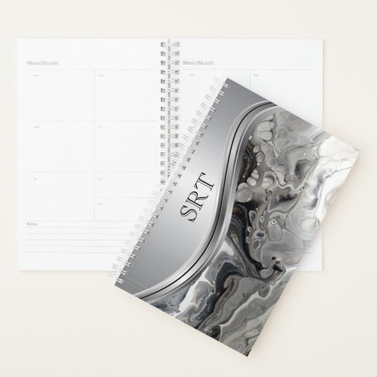 Silver Black Fluid Art Metal Mit Monogramm Planer (Anzeige)