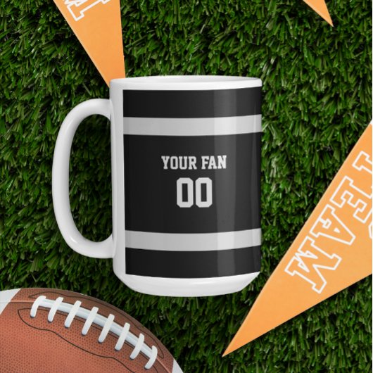 Silver & Black Football Team Personalisiert Kaffeetasse