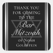 Silver Black Formal Bar Mitzvah Custom Party Quadratischer Aufkleber (Vorderseite)