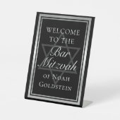 Silver Black Formal Bar Mitzvah Party Willkommen Sockelschild (Vorderseite)