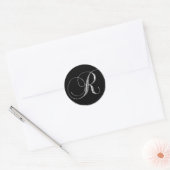 Silver Black Formal Wedite Monogram R Siegel Runder Aufkleber (Umschlag)