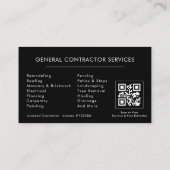 Silver Black General Contractor QR Code Visitenkarte (Rückseite)