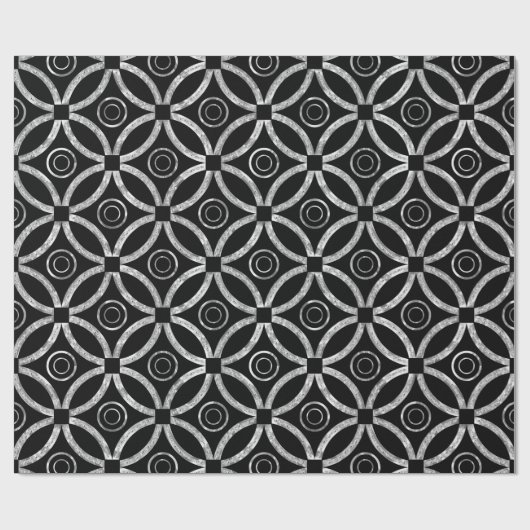 Silver & Black Geometric Muster Geschenkpapier (Flach)