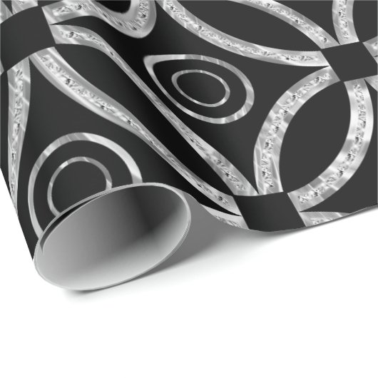 Silver & Black Geometric Muster Geschenkpapier (Rolleneckpunkt)