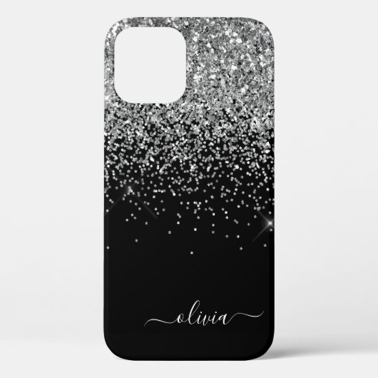 Silver Black Girl Glitzer Sparkle Monogram Name C Case-Mate iPhone Hülle (Rückseite)