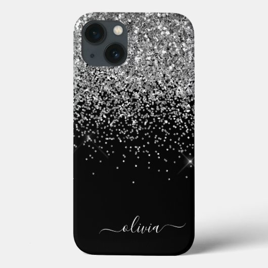 Silver Black Girl Glitzer Sparkle Monogram Name C Case-Mate iPhone Hülle (Rückseite)