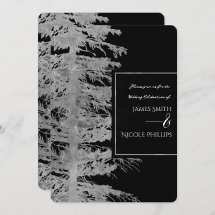 Silver Black Glam Pine Tree Rustic Forest Wedding Einladung