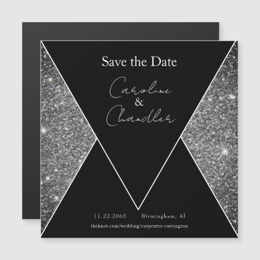 Silver & Black Glam Wedding speichern Sie das Datu Magnetkarte (Vorne/Hinten)