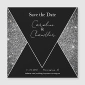 Silver & Black Glam Wedding speichern Sie das Datu Magnetkarte (Vorderseite)
