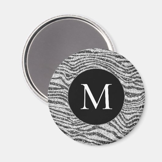 Silver Black Glitz Zebra Glitzer Monogram Magnet (Vorderseite/Rückseite)