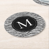 Silver Black Glitz Zebra Glitzer Monogram Runder Pappuntersetzer (Angewinkelt)