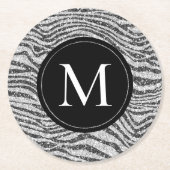 Silver Black Glitz Zebra Glitzer Monogram Runder Pappuntersetzer (Vorderseite)