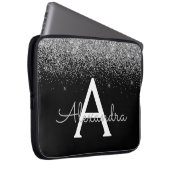 Silver Black Glitzer and Sparkle Monogram Laptopschutzhülle (Vorne Rechts)