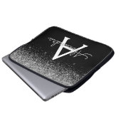 Silver Black Glitzer and Sparkle Monogram Laptopschutzhülle (Vorne Knopf)