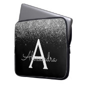 Silver Black Glitzer and Sparkle Monogram Laptopschutzhülle (Vorderseite Links)