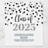 Silver Black Glitzer Class 2025 Abschluss Weinetikett (Einzelnes Label)
