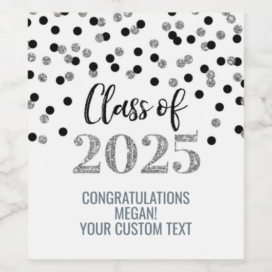 Silver Black Glitzer Class 2025 Abschluss Weinetikett (Einzelnes Label)
