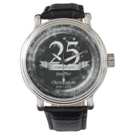 Silver Black Glitzer Edit Year Wedding Jubiläum Armbanduhr