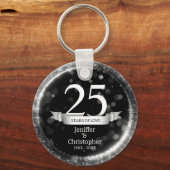 Silver Black Glitzer Edit Year Wedding Jubiläum Schlüsselanhänger (Rückseite)