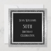 Silver & Black Glitzer Gerahmt Man's 50. Geburtsta Einladung (Vorderseite)