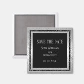 Silver & Black Glitzer Gerahmt Man's Save the Date Magnet (Vorderseite/Rückseite)