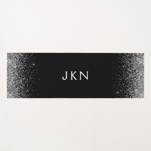 Silver Black Glitzer Girly Monogram Initials Yogamatte (Vorderseite (Horizontal))