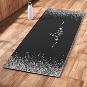 Silver Black Glitzer Girly Monogram Übung Yogamatte