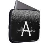 Silver Black Glitzer Glam Chic Monogram Laptopschutzhülle (Vorne Rechts)