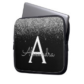 Silver Black Glitzer Glam Chic Monogram Laptopschutzhülle (Vorderseite Links)