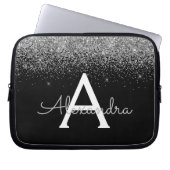 Silver Black Glitzer Glam Chic Monogram Laptopschutzhülle (Vorderseite)