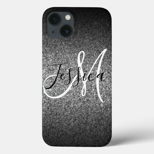 Silver Black Glitzer Ombre Personalisiert Case-Mate iPhone Hülle (Rückseite)